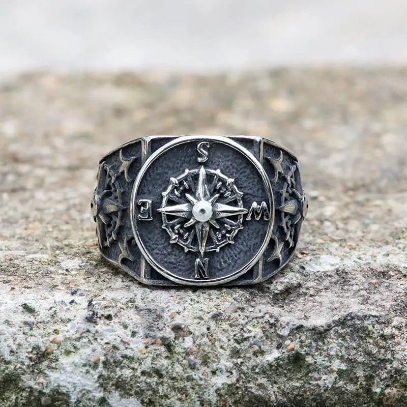 GTHIC Vintage Compass Design Stainless Steel Marine Ring Fashion Accessories For Men Daily Wear Gifts