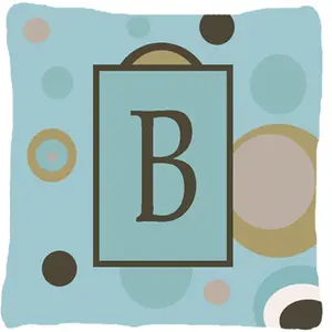 Carolines Treasures  Monogram - Initial B Blue Dots Indoor & Outdoor Decorative Fabric Pillow - 14 x 14 in.