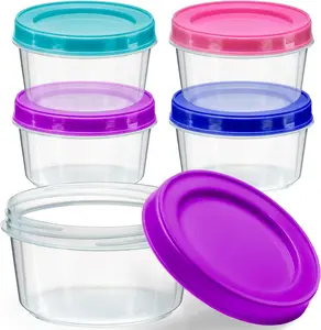 4 Pack - 7 oz Plastic  Storage Containers with Screw Lids, ,  Stackable Jars for Portion Control, Snacks, Travel, Kitchen, Freezer, Art and Craft (Assorted Color)