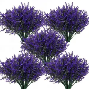 Artificial Greenery Lavender Flowers 10 Bundles UV Resistant Hanging Planter Flora Fence Garland Farmhouse Ornaments Plastic Decorative Outdoor