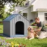 RIWENGO Durable Waterproof Plastic Dog House for Small to Large Sized Dogs Indoor Outdoor Elevated Floor UV Resistant Air Vents Drainage Holes Ground Nails Easy Clean and Assemble