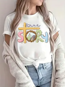 [Easter Christian T-Shirt] Lightweight Easter Women's Casual Christian T-Shirt with "True Story" Graphic |   Short Sleeve, Round Neck, Spring & Summer Top, Easter Gift Idea, Casual Wear |   Graphic Tee
