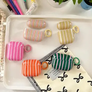 Colorful Stripes AirPods Case, Cute Gingham Stripe Protective Cover for AirPods Gen 1, 2, 3, 4, AirPods Pro 1, 2, 3 Trendy Aesthetic Gift
