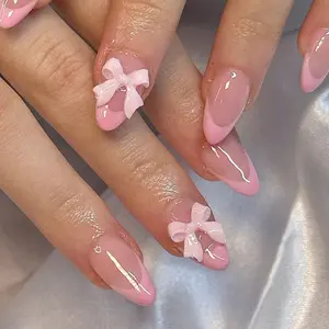 US-NAIL - 24pcs Instantly Upgrade Your Look With Pink French bow design false nail set 1pc Nail File & 1Nail Glue Sticker Kit Nails