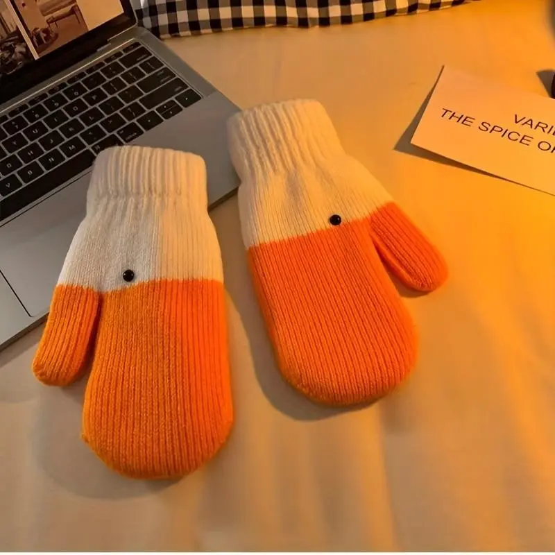 Creative Funny Duck Feather Fingerless Gloves for Women, Autumn Winter Warm Fleece, Thickened Anti-Cold, Cute Couple Student Gift