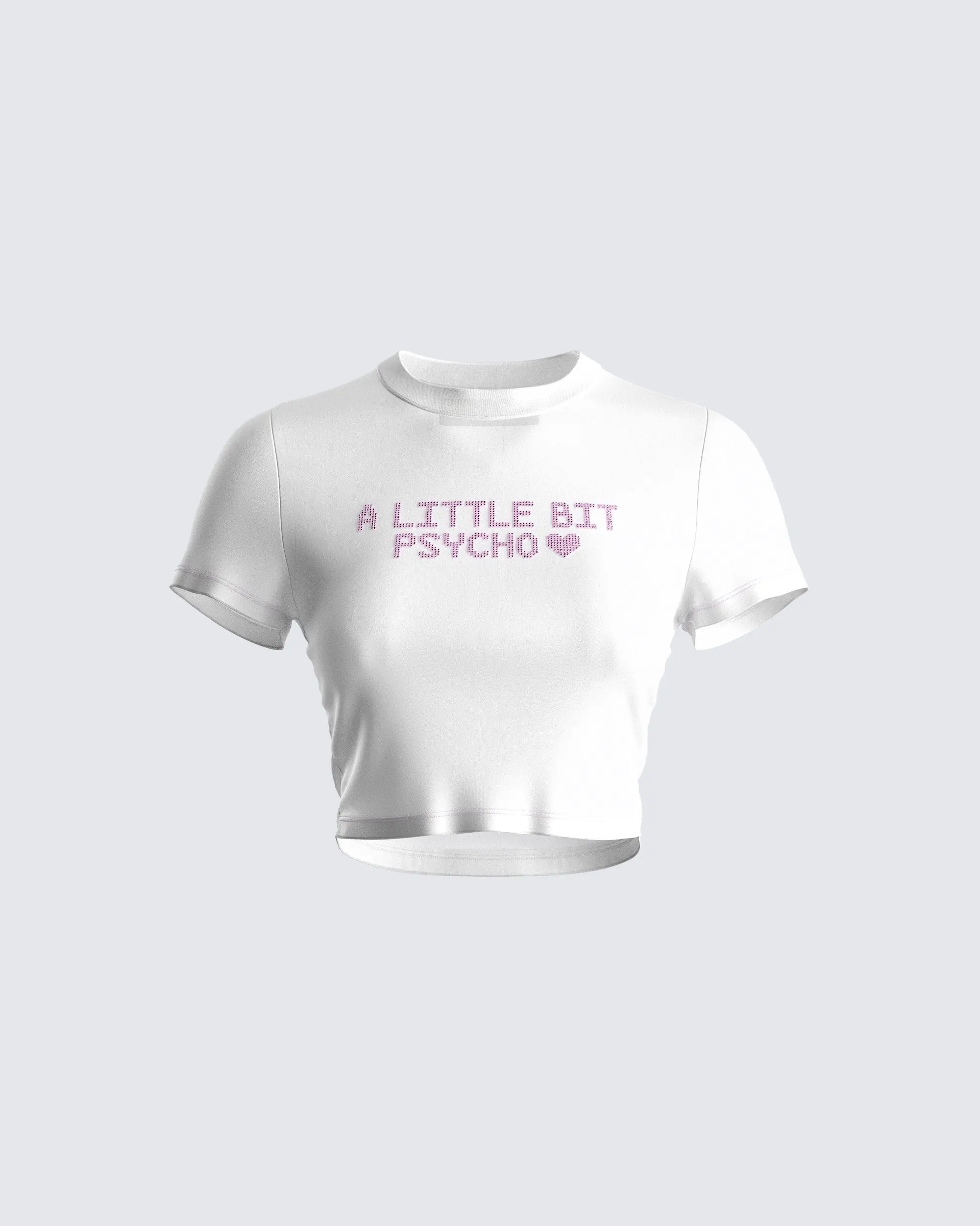 Women's Graphic Tops, Casual Waist-Length Jersey T-Shirt with 'A Little Bit Psycho' Pink Text and Crew Neckline, Spandex