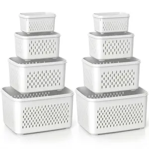 Fruit and Vegetable Organizer, 8-pack Double Fruit & Vegetable Drainer, Kitchen Accessories Storage Organizer, Household Essentials Durable