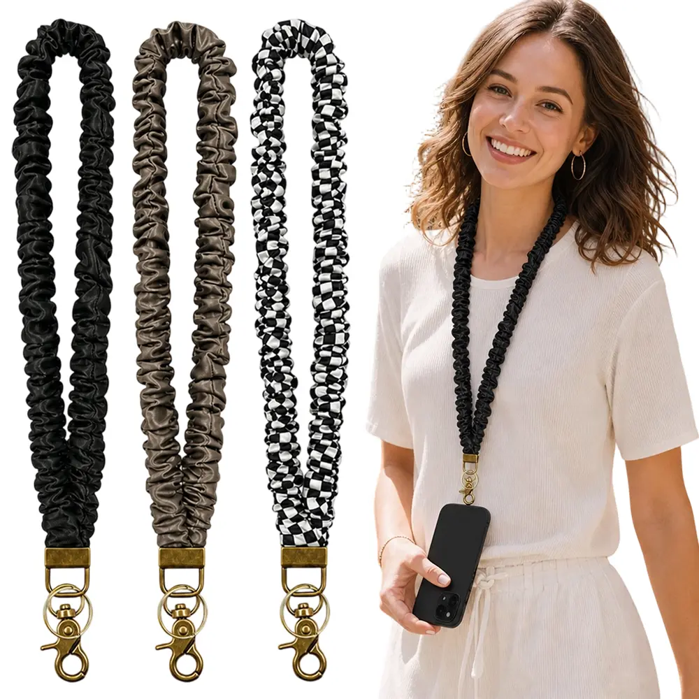 3PCS Elastic Scrunchie Lanyard with ID Badge Holder, Retractable Keychain Stand, Suitable for Teachers, Nurses, Cute Key Neck Lanyard