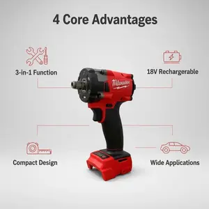 Milwaukee Brushless Cordless 3/8" Impact Wrench Screwdriver 18V Rechargeable Battery Tool For Automotive & Construction Repair