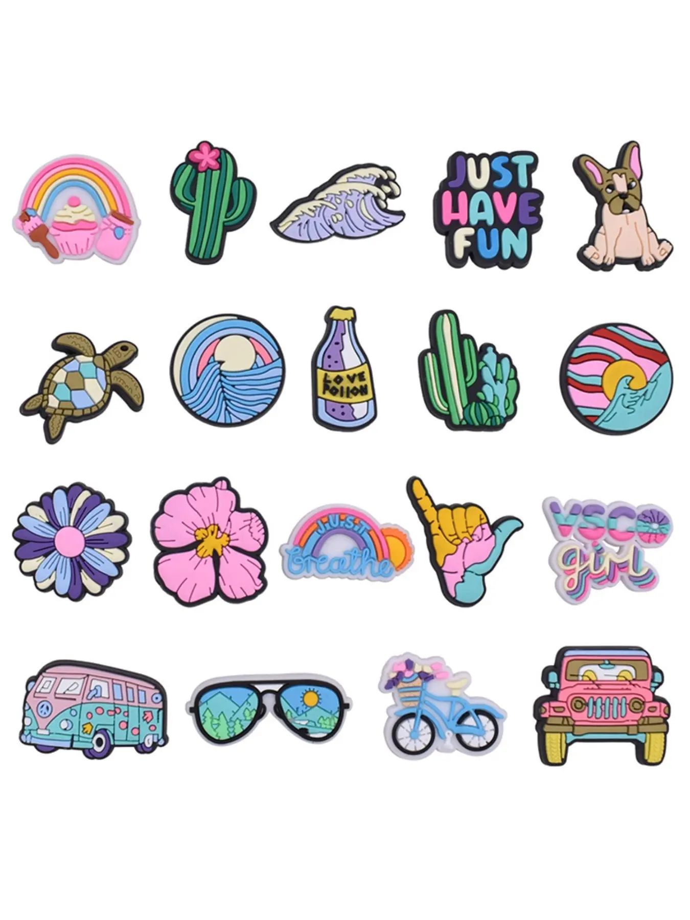 20 Piece Summer Beach Series Shoe Charm Set Bubble Slides Clog Sandal Shoes Accessories Decorations Buckle Girl Kids Gifts