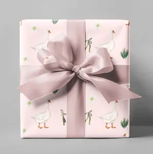 Pink Goose Wrapping Paper Roll, Baby Shower Wrapping Paper, Birthday Gift Wrap, Gift Wrap for Her