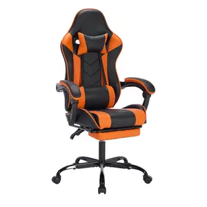 Gaming Ergonomic Chair with Footrest, Black Orange