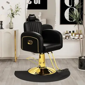 Baasha Comfortable Black and Gold Salon Chair, Memory Soft Cushions, Heavy Duty Reclining Barber Chair with Steel Frame, Stylish Hair Chair with Removable Headrest, Weight Capacity 440 lbs