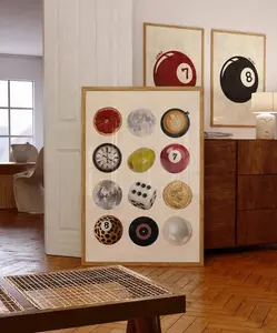 [UNFRAMED POSTER] Retro Collage Wall Art, Vintage Poster with Disco, Dice, Coffee & 8 Ball, Cool Wall Decor for Living Room or Dorm
