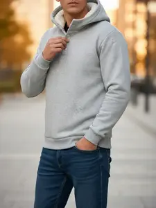 Men's Half Button Hoodie, Slim Fit Casual Long Sleeve Sweatshirt, Warm Fleece Lined, Perfect for Fall & Winter Fashion Daily Wear