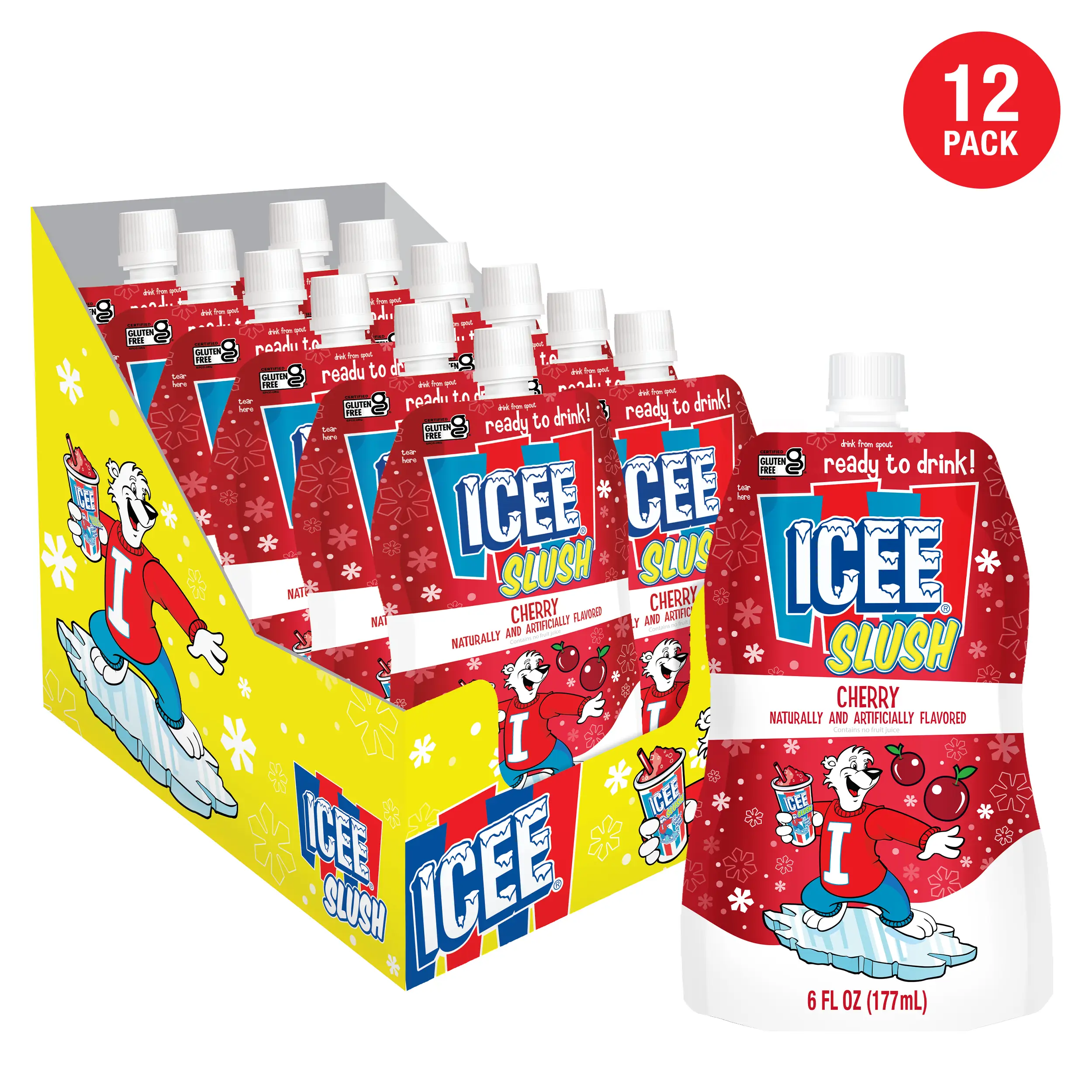 ICEE Slush 12-Pack Frozen Fruit Drink Pouches 6oz Each Red Cherry Just Freeze Squeeze for Instant Slushy Drink No Machine Needed Perfect for Parties L