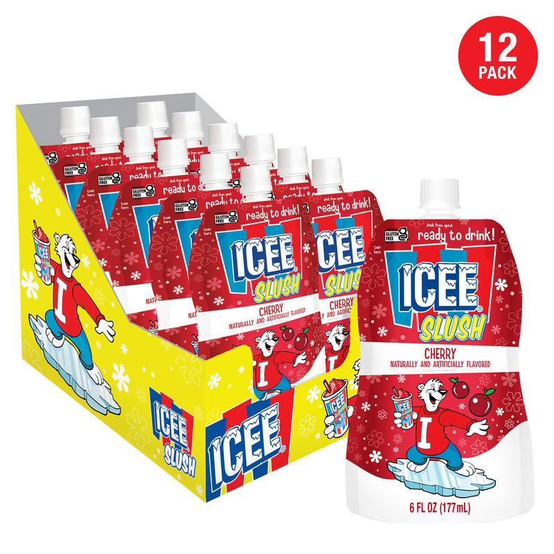 ICEE Slush 12-Pack Frozen Fruit Drink Pouches 6oz Each Red Cherry Just Freeze Squeeze for Instant Slushy Drink No Machine Needed Perfect for Parties Lunchboxes & Gifts Natural Taste Beverage