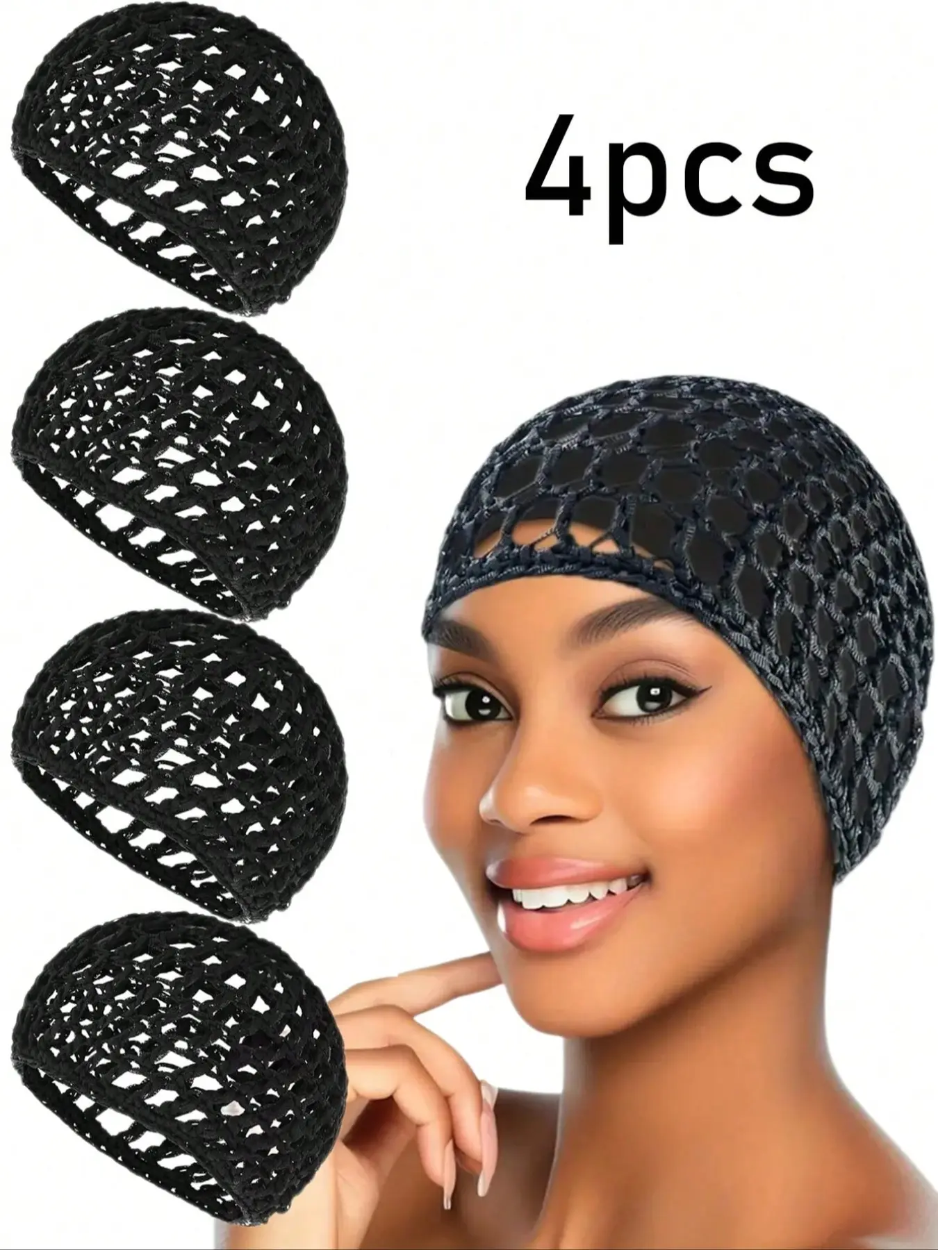 Women's Hair Net Set, 4-Piece Sleeping Cap, Wig & Bun Protector, Mesh Wrap Snood for Ballet, Cooking, Daily Use, Versatility