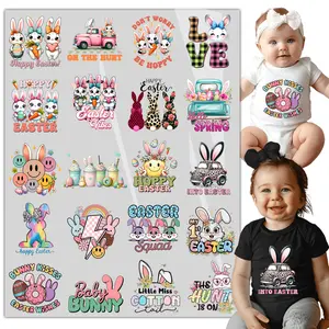 20 Sheets Baby Cute Rabbit Easter Egg Iron on Transfers - Cute DTF Transfer Ready to Press Onesie Decorating Kit Making Heat Patches Stickers for Bibs DIY Crafts T-Shirt Clothing