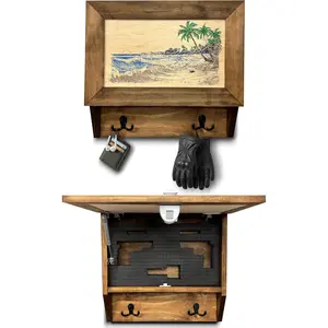 Tropical Paradise Hidden Gun Storage Coat Rack with Hooks for Coats, Bags, & Hats - Quick Access Concealment Shelf with Magnetic Lock - Handcrafted Gun Concealment Furniture