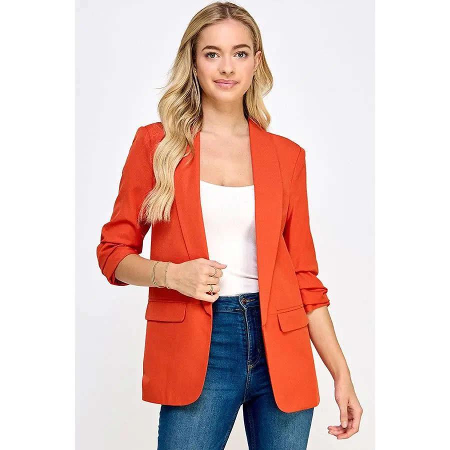 Women's Casual Lightweight 1-Piece Suit Blazer, Orange, Long Sleeves