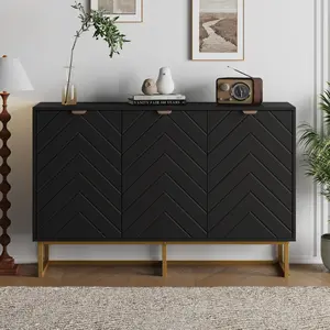 Garvee - Modern 47-Inch Buffet Closet with Storage, Wooden Storage Closet with Doors and Herringbone Shelves, Console Table Credenza for Dining Room, Living Room, Entryway
