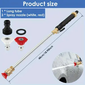 1 Heavy-duty metal high-pressure cleaning wand with universal connector, includes 3 garden hose nozzles, multi-purpose sprayer suitable for car, garden, and patio cleaning