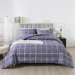 Size Plaid Comforter Set Blue Purple, Classic Buffalo Checkered Plaid  3 count Bedding Comforter Sets for All Seasons (1 Comforter+2 Pillowshams)