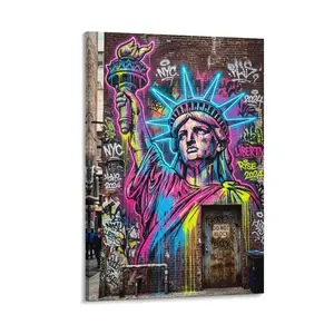 1pc Frameless Canvas Art, Colorful Graffiti Statue of Liberty Print, Street Art Style, Vibrant Wall Decor for Home, Living Room, Bedroom, Office
