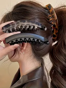 3pcs Banana Clips with Comb, Hair Decor, Non-Slip Standing Hair Clips, Suitable for Women's Ponytails, Strong Hold, Coffee, Leopard Print