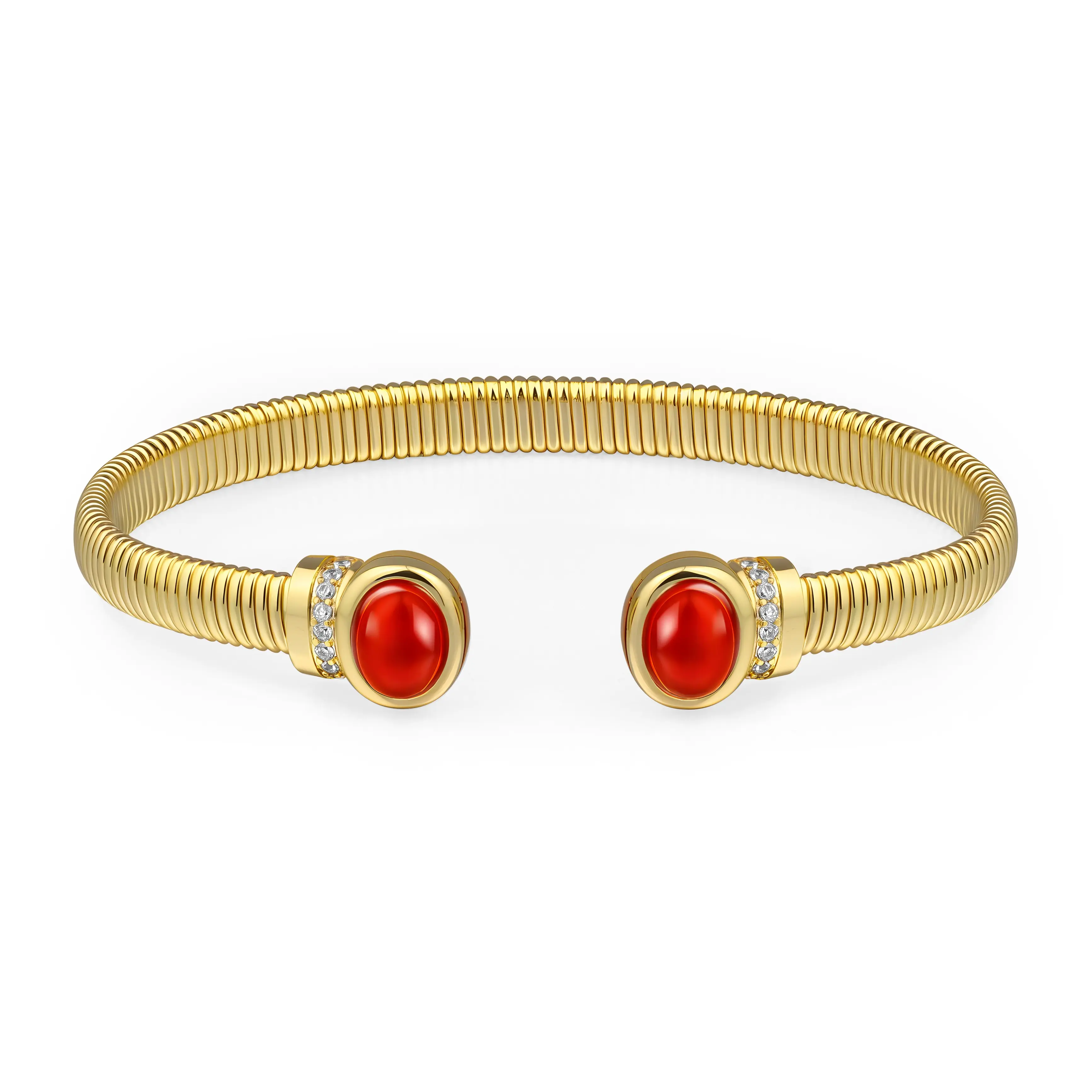 Mytys Red Agate & Zircon Cable Open Bracelet Elegant Minimalist Bangle – Bold Spirit, Timeless Shine Adjustable Cuff Maximalist Jewelry for Women