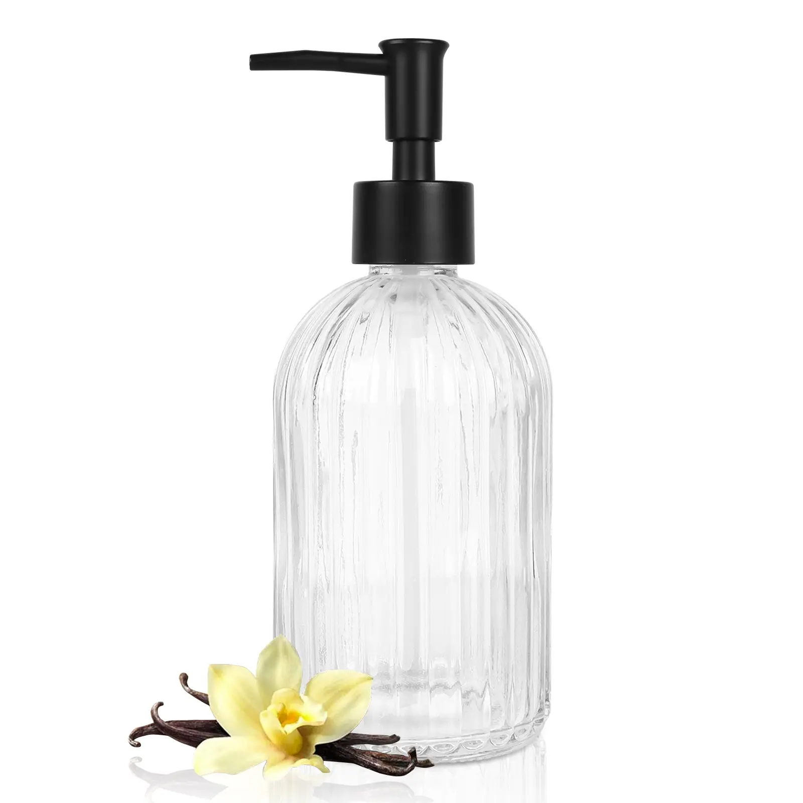 400 ml Sturdy Transparent Glass Hand Soap Dispenser Bottle - Easy to Pump Rustproof Plastic Press Pump - for Bath/Office Use, Kitchen Sink; Suitable for Lotions, Essential Oils