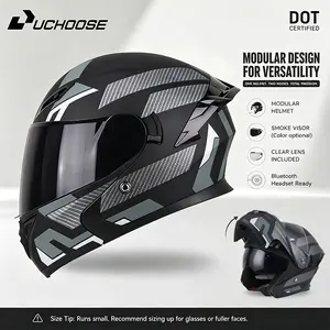 【Exclusive Deal: Colored Helmet Shield + Free Clear Shield】DOT Modular Motorcycle Helmet with Color Visor & Clear Lens, Bluetooth Ready Flip-Up Helmet for Men and Women