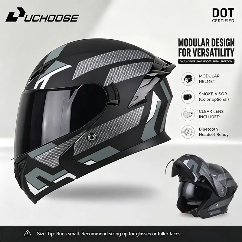 【Exclusive Deal: Colored Helmet Shield + Free Clear Shield】DOT Modular Motorcycle Helmet with Color Visor & Clear Lens, Bluetooth Ready Flip-Up Helmet for Men and Women