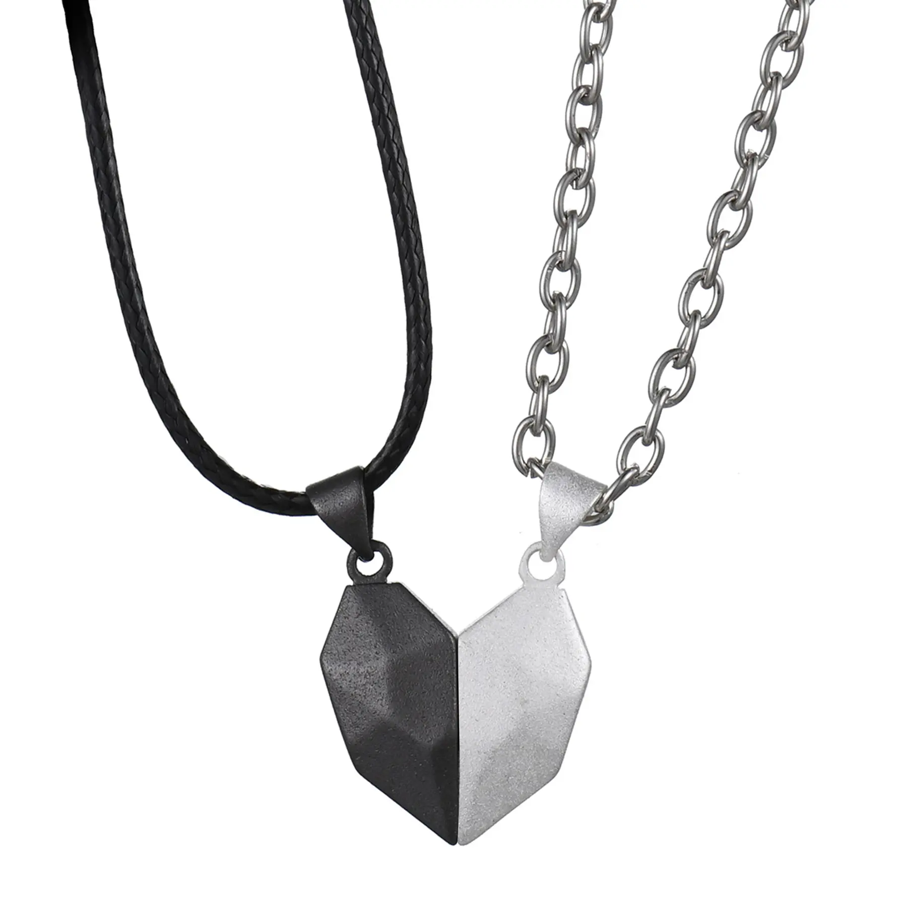 OIDEA Two Souls One Heart Couples Necklace Set, Magnetic Heart Pendant, Engravable Wishing Stone Romantic Anniversary Jewelry