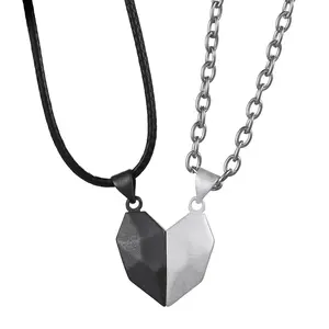 OIDEA Two Souls One Heart Couples Necklace Set, Magnetic Heart Pendant, Engravable Wishing Stone Romantic Anniversary Jewelry