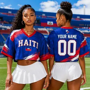 Custom Haiti Football Croptop Jersey, Personalized Soccer Crop Tee, Women Game Day Shirt, Haiti Fan Sports Top, Name Number Jersey