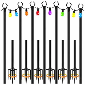 8 Pack outdoor string light pole, Thickened Metal Lights Hanger Pole Outdoor with Fork, Lighting Hanging Post Accessories for Patio Decor Garden Backyard Yard Outside Decorations