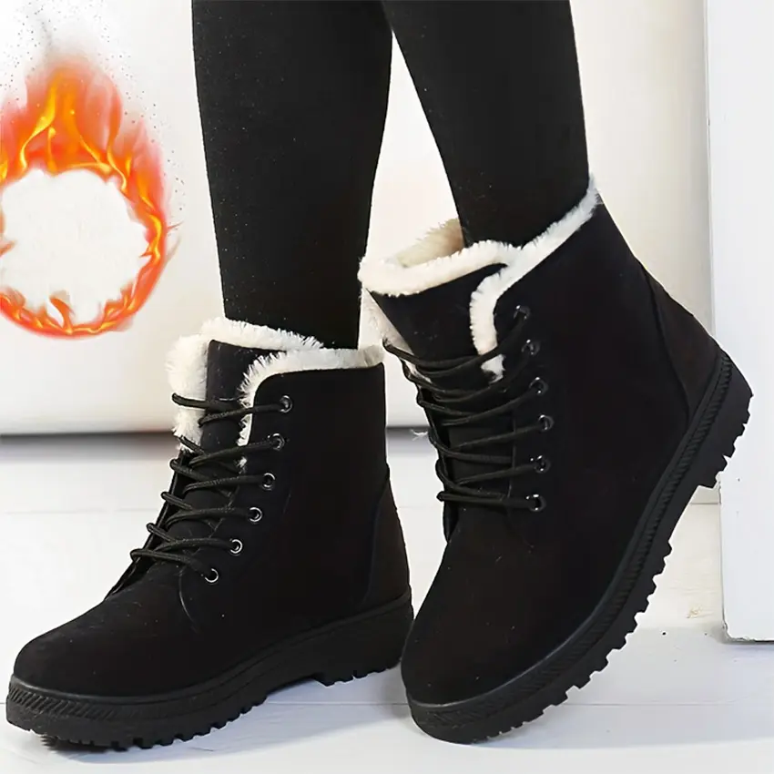 Stay Toasty in Style: Women's Plush-Lined Ankle Snow Boots - Chic Lace-Up Design, Round Toe, Thermal Insulation for Winter Comfort