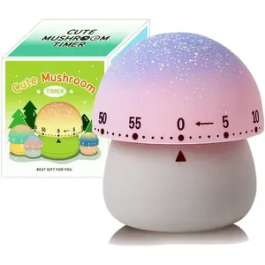 Mechanical Kitchen Timer, Cute Mushroom Timer for , Wind Up 60 Minute Manual Countdown Timer for Classroom, , Study and Cooking (Grey Base)