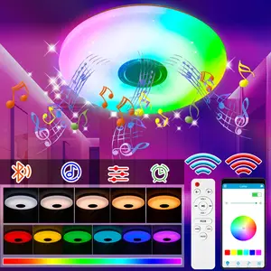RGB LED Bluetooth Music Atmosphere Lamp 100-240V 256Color Dimmable DSP Melody Player BT APP Control Colorful Smart Timing Function Memory Mode Festival Party Night Light Bedroom Living Room Esport KTV Bar Mlticolor Mood Rhythm Ceiling Lighting with Remote