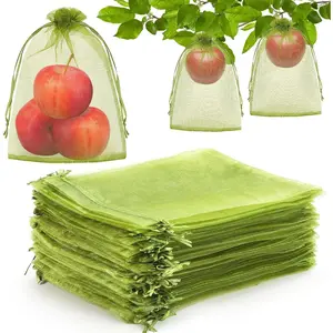 120 count Fruit Protection Bags 8x12 inch, Green Fruit Bags for Fruit Trees Fruit Netting Cover Drawstring Mesh Bags Suit for Mangoes Tomatoes Fruit Trees Veggies Garden