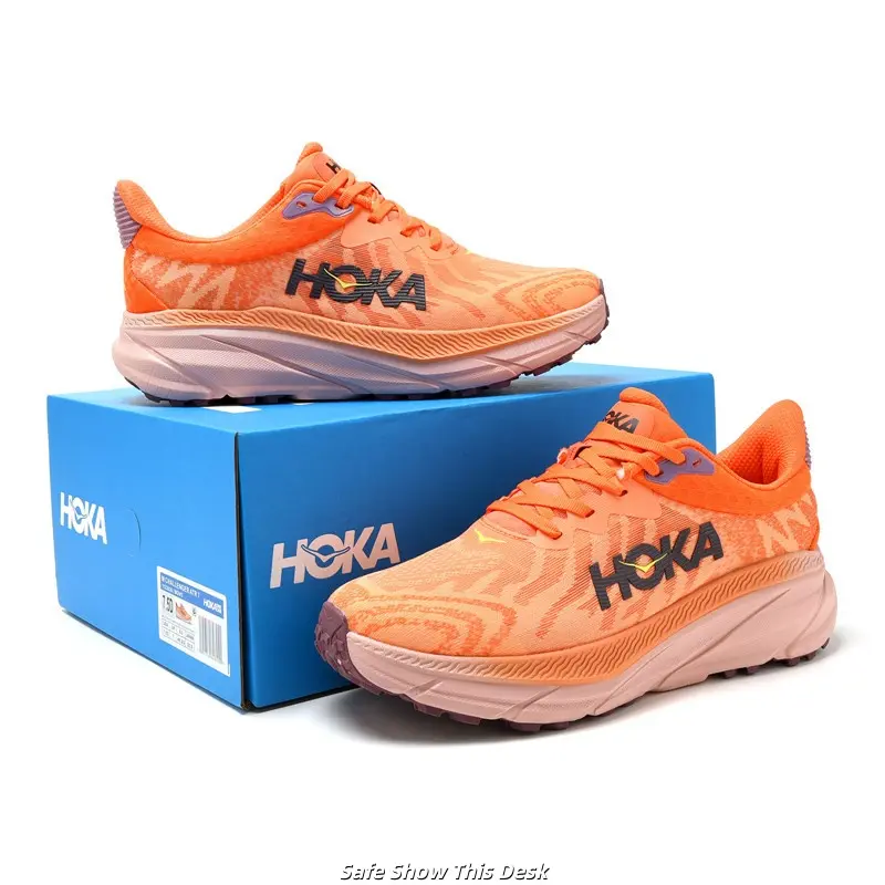 Brand New Sealed Original Box Unisex Warm Orange Gradient Mesh Trail Running Sneakers Black Side Logo Wave Segmented Thick Cushion Sole Light Pink Non Slip Outdoor Hiking Athletic Walking Daily Sports Trainers