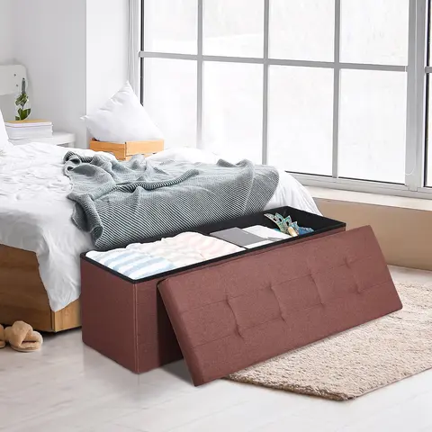 Segawe Classic Rectangular Upholstered Storage Ottoman - 43.3in Footrest, 43.3in(L)x14.9in(W)x15.1in(H), MDF+Foam, 660lb Capacity, Soft Padded Footstool, 120L, 18.08lb, Quick Setup, Extra Seat & Rest, Brown Home Organizer Bench for Playroom Bed End