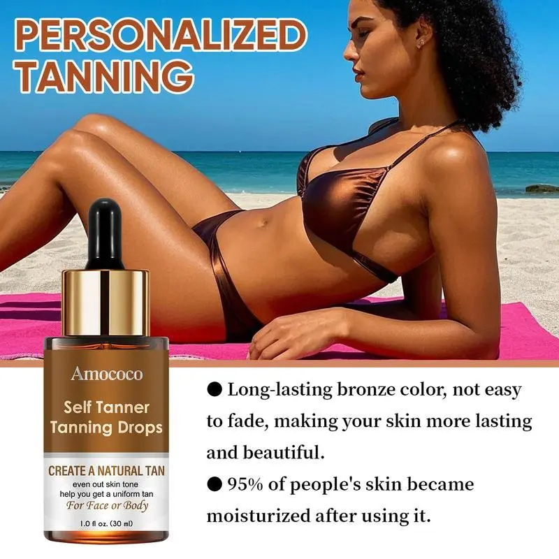 Self Tanner Tanning Drops Natural Bronzing Face Body Self Tan Serum,Hydrating Anti-Sunburn Redness Correct Self Tan Drops For All Skin Types, Long Lasting Streak Free Natural Glow Bronze Skin, No Orange Tone Sunless Self Tanning Essence For Beach Summer