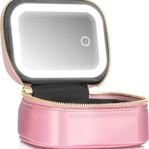 Pink/Black Portable Makeup Storage Bag with LED Mirror, Travel-Friendly Zippered Cosmetic Case, Portable Makeup Box, Compact Toiletry Organizer, Makeup Organizer Pouch for Women, Ideal for Daily & Travel Use