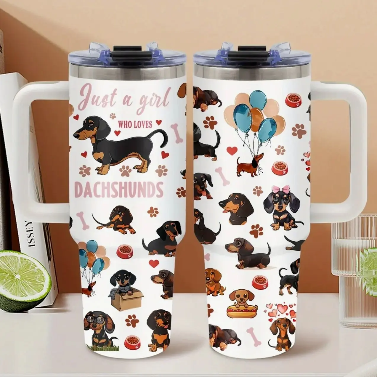 Dachshund Gifts for Women, Mother'S Day Glass Tumbler for Mom, Birthday Gifts for Dog Lovers, Best Gift Ideas for Daughters, Girls, 40 oz Glass Tumbler with Handle
