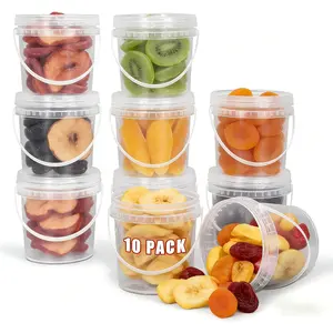 Airtight Clear Plastic Bucket with Lid Reusable Ice Cream Tub with Handle Food Grade Food Storage Container Freezer and Microwave Safe for Parties Sauce Soup 16 OZ/500 ML