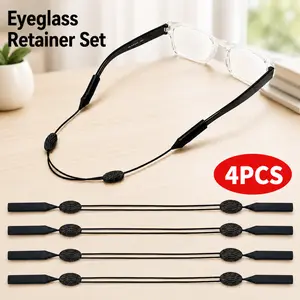 4pcs Adjustable Sunglasses Lanyards - Cool Classic Black Glasses Straps, Comfortable Practical Fixers for Outdoor Sports Eyewear