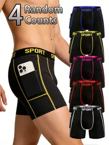 4-Pack Men's Sport Underwear, Random Colors, Side Pocket Design, Breathable Quick-Dry, Gym Underwear, Running Fitness Boxer Briefs, Comfortable Fit